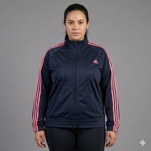 Adidas Track Jacket Women's XL Navy Pink 3-Stripe Full Zip Performance